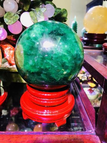 Cầu Bi xanh fluorite chiêu cầu tài lộc